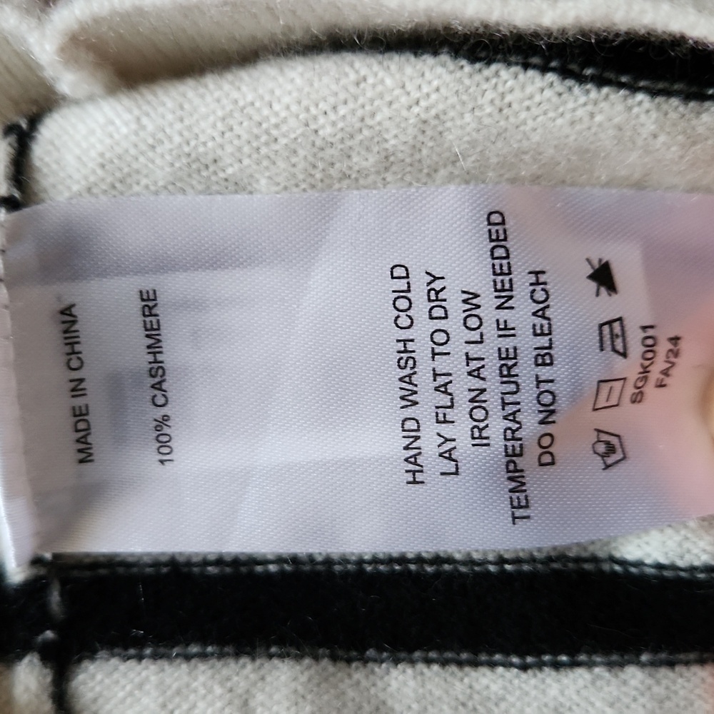 Quince Mongolian Cashmere Striped Sweater, Cream/Black, Medium - Picture 3 of 3